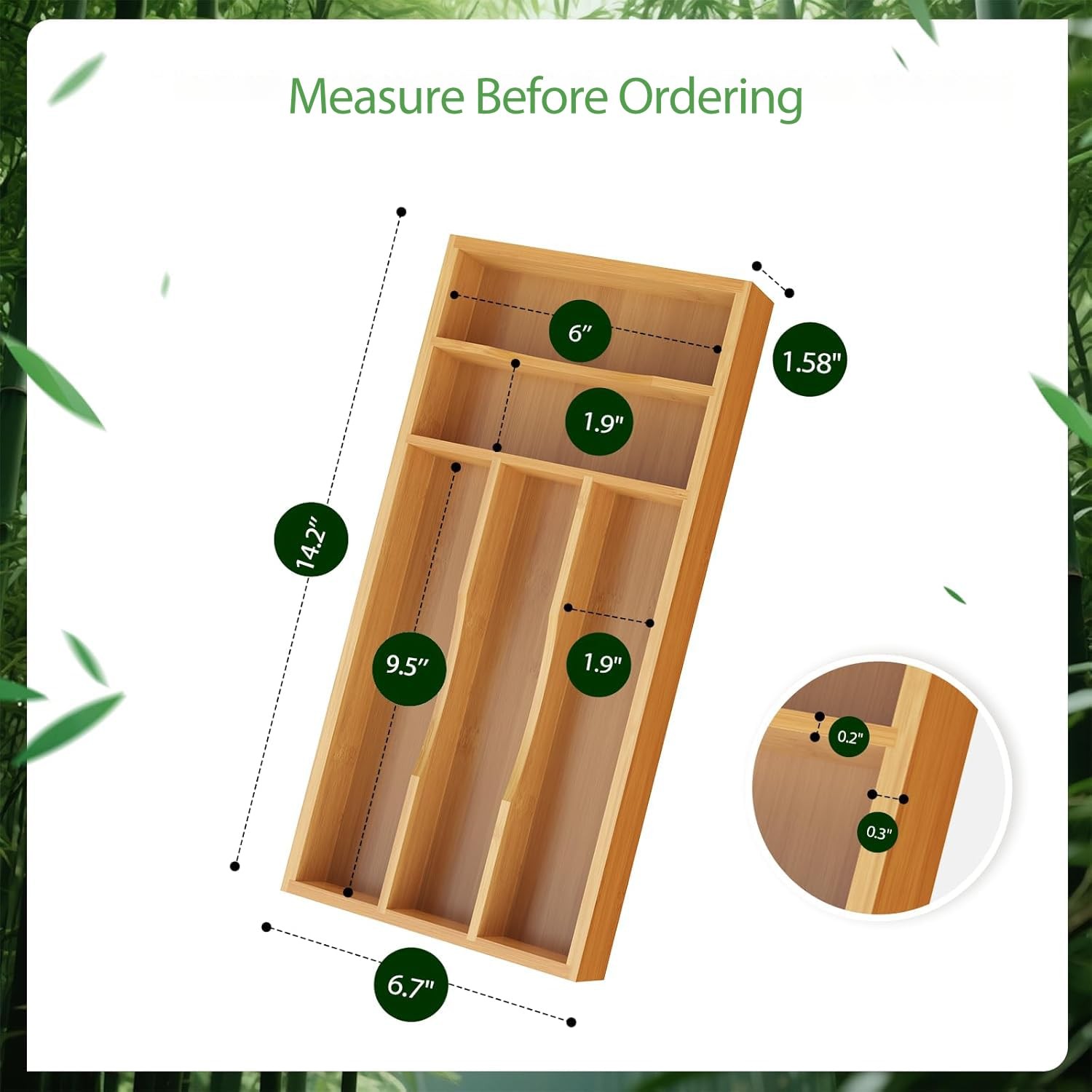 Bayting Small Silverware Organizer, Bamboo Kitchen Drawer Small,