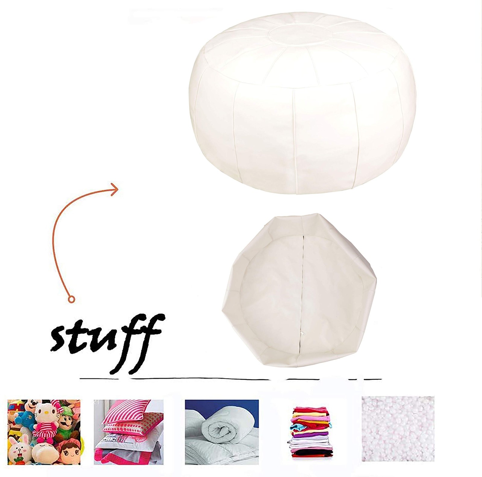 zefen Unstuffed Pouf Foot Stool 25 Inches Diameter, 13 Height, White