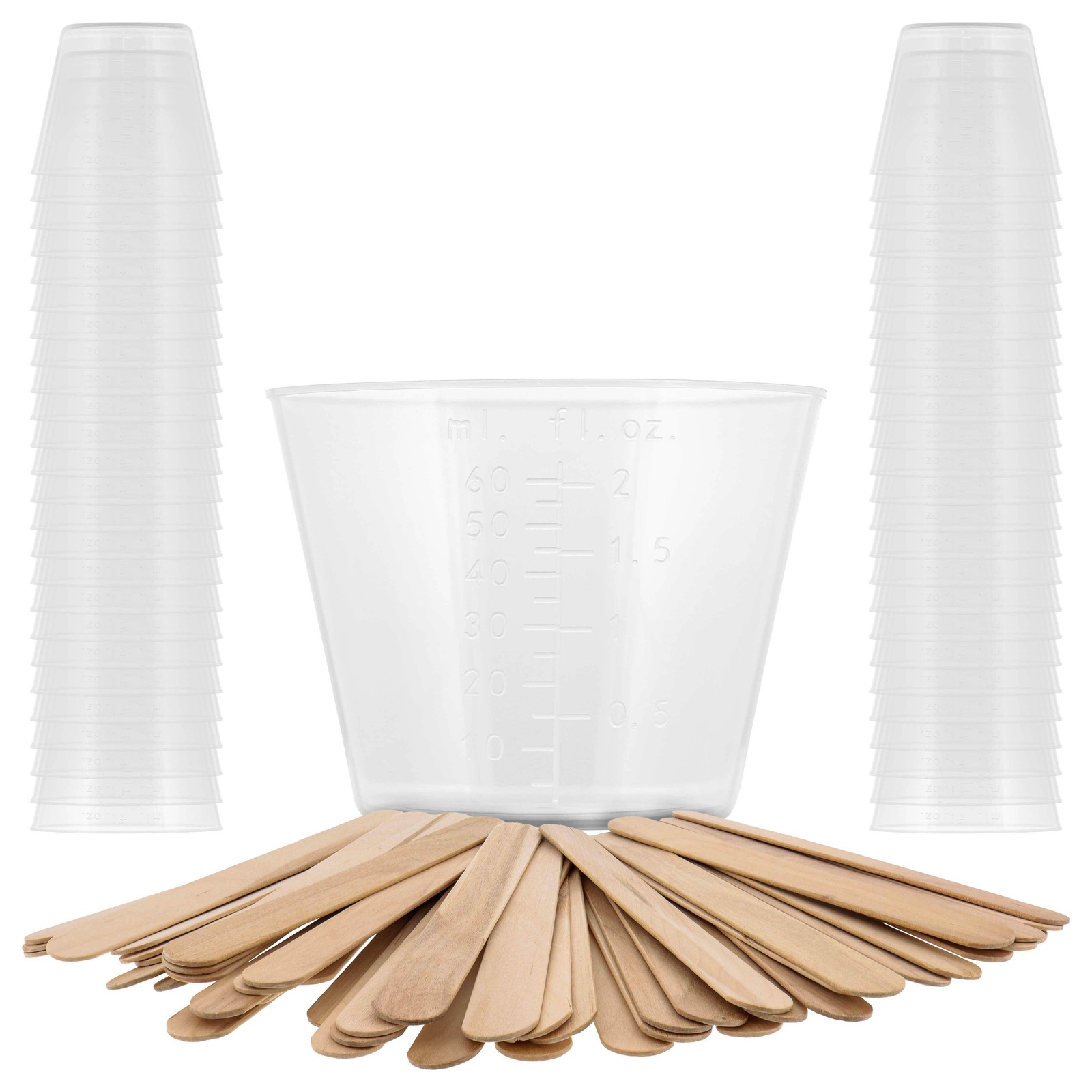 2oz (60ml) Graduated Plastic Measuring Cups, 50 Cups & 25 Mixing Sticks, Paint