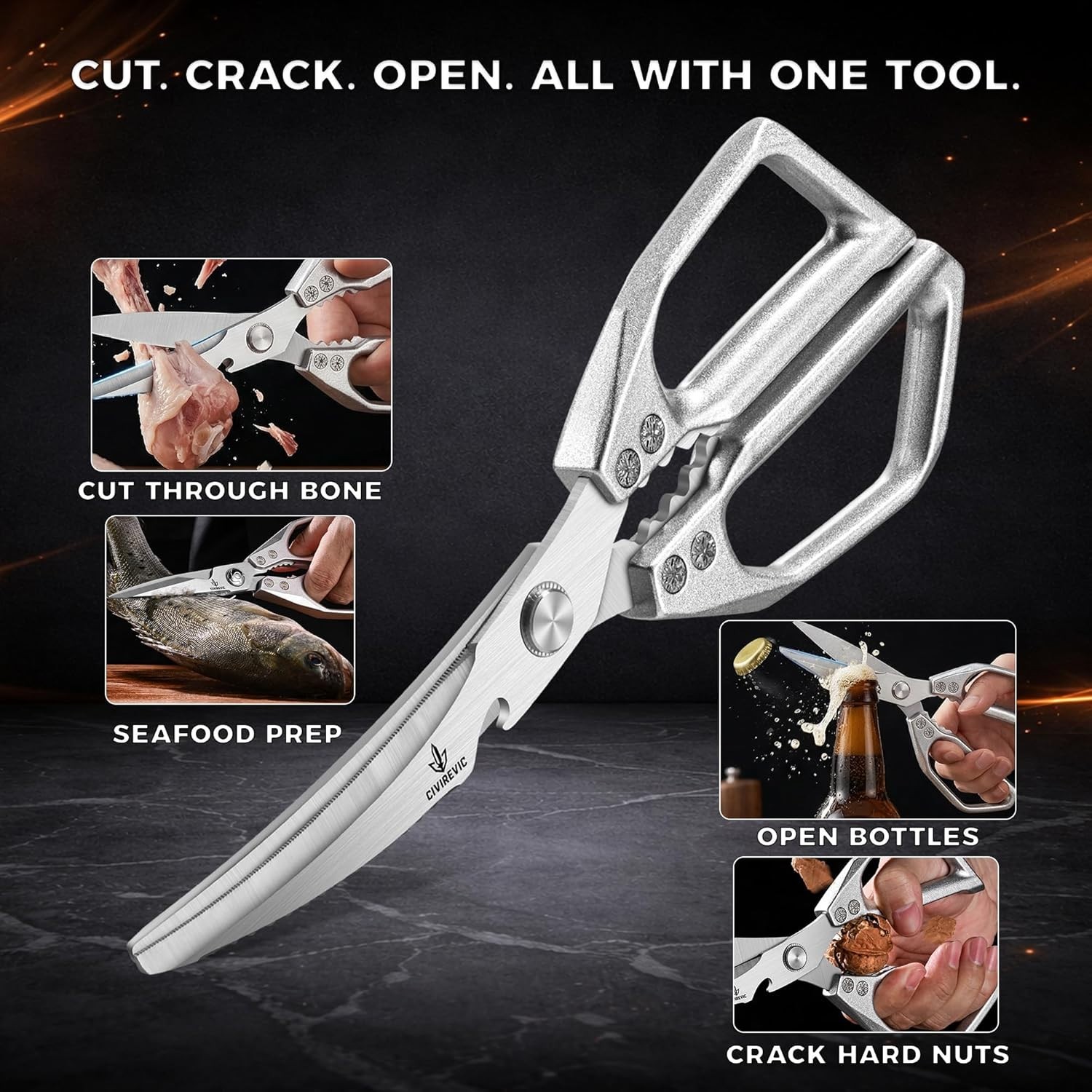 Heavy Duty Kitchen Shears for Bone Cutting, 2 Pack Ultra Sharp Poultry Scissors,