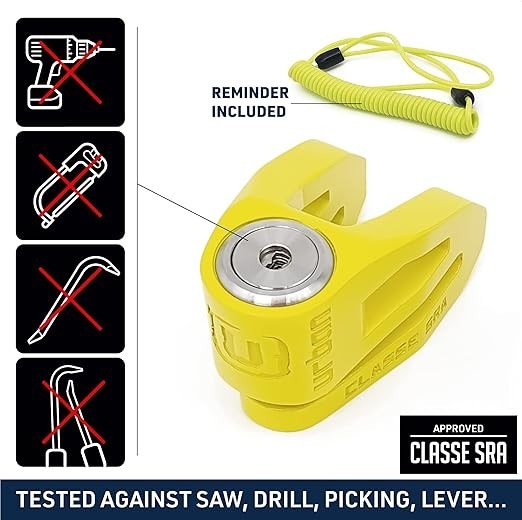 Urban Security UR210Y Motorcycle Disc Lock + Reminder Cable - Security Level 16