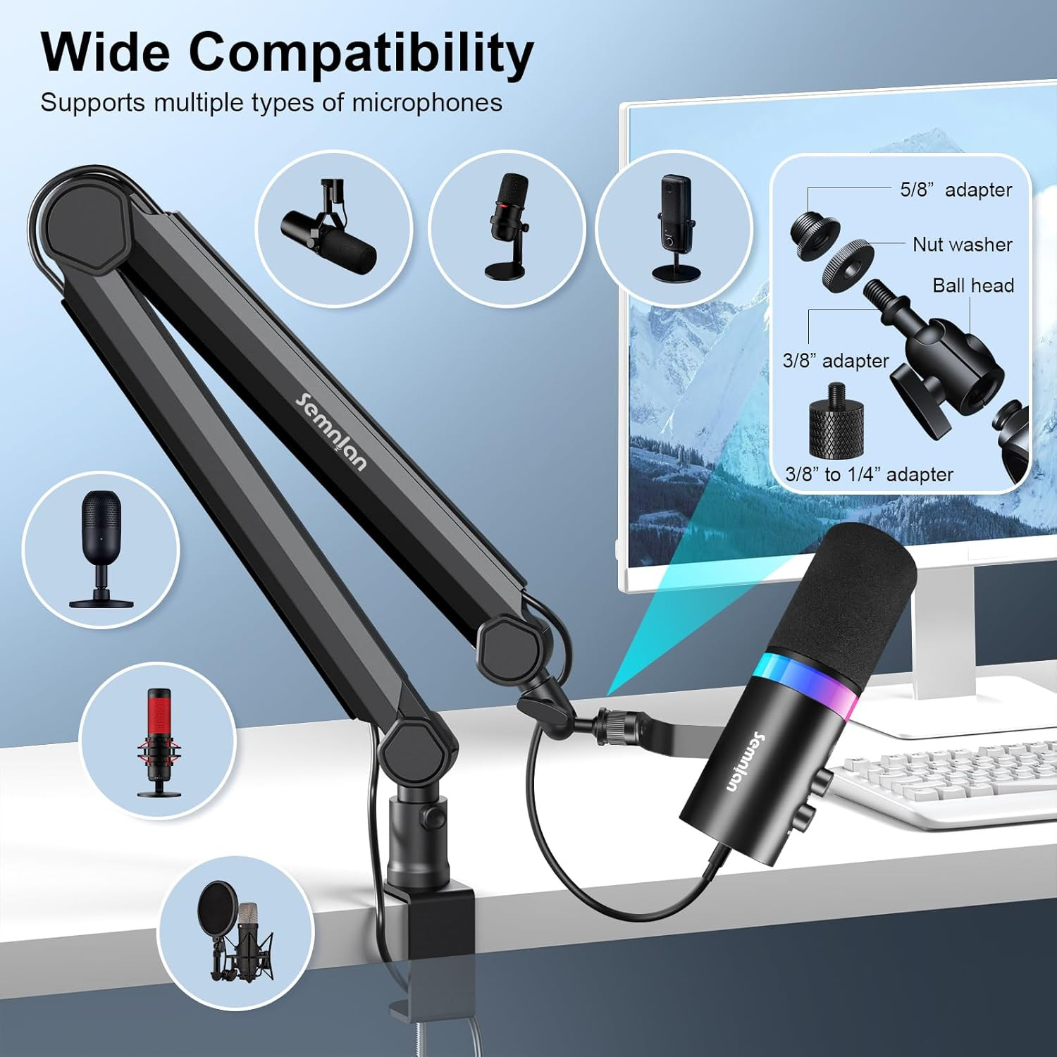 Soporte Microfono 360 Brazo Ajustable Abrazadera Canal Cable Podcast Streaming