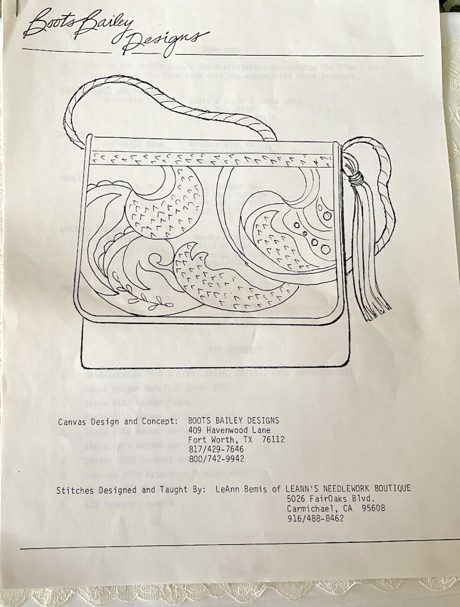 Boots Bailey Needlepoint Stitch Guide for #CN1111 Canvas Purse Flap 7 Pages New