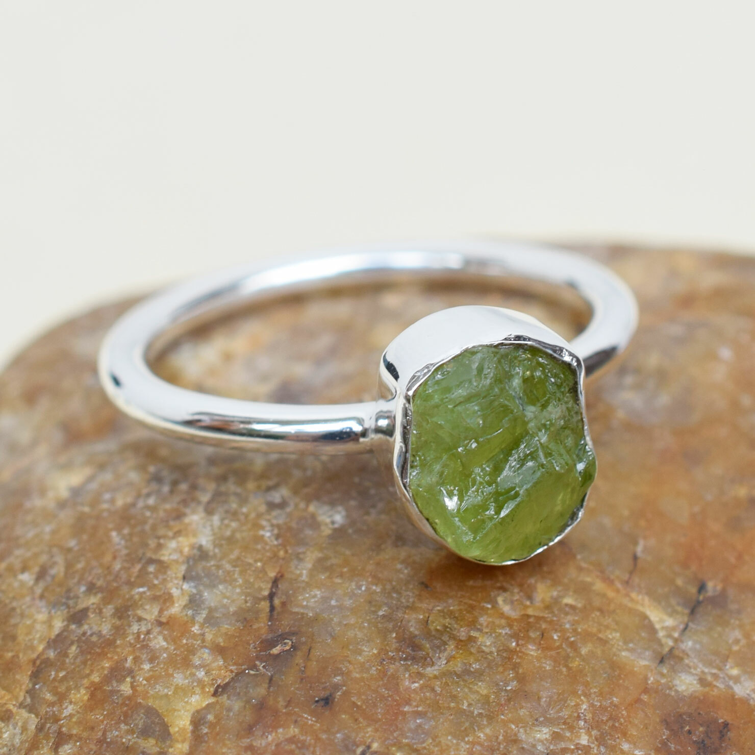 Stackable Ring, Natural Raw Peridot Ring Wholesale Rough stoen Jewelry-RR018