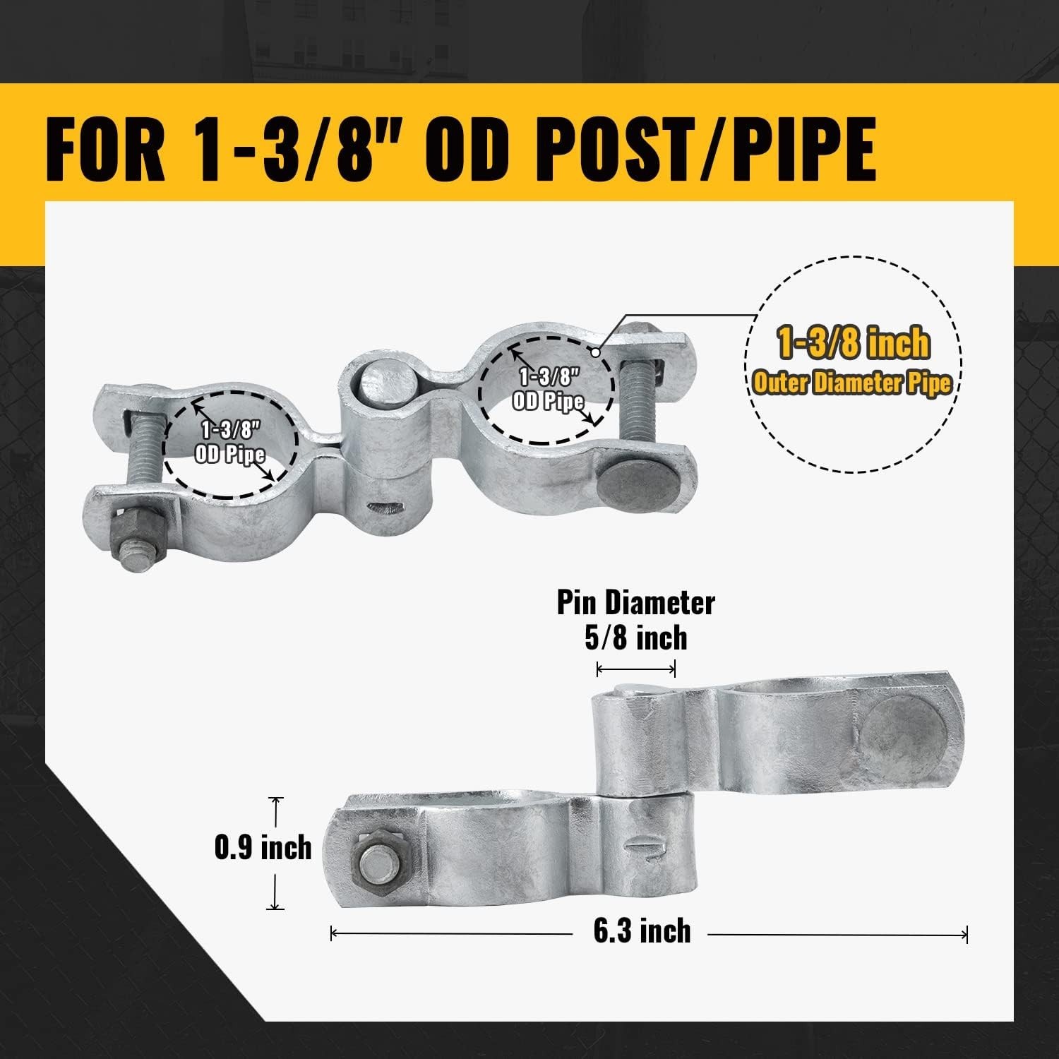 VIVIDA 1-3/8 Chain Link Gate Hinge Kit, Include Male & Female Gate Hinge, 1-...