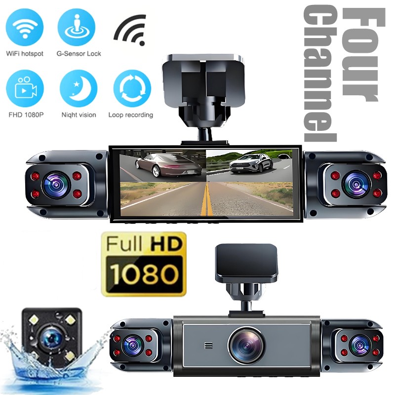 1080P Dash Camera for Cars, 4 Channel Car Camera Front Rear and Inside with WIFI
