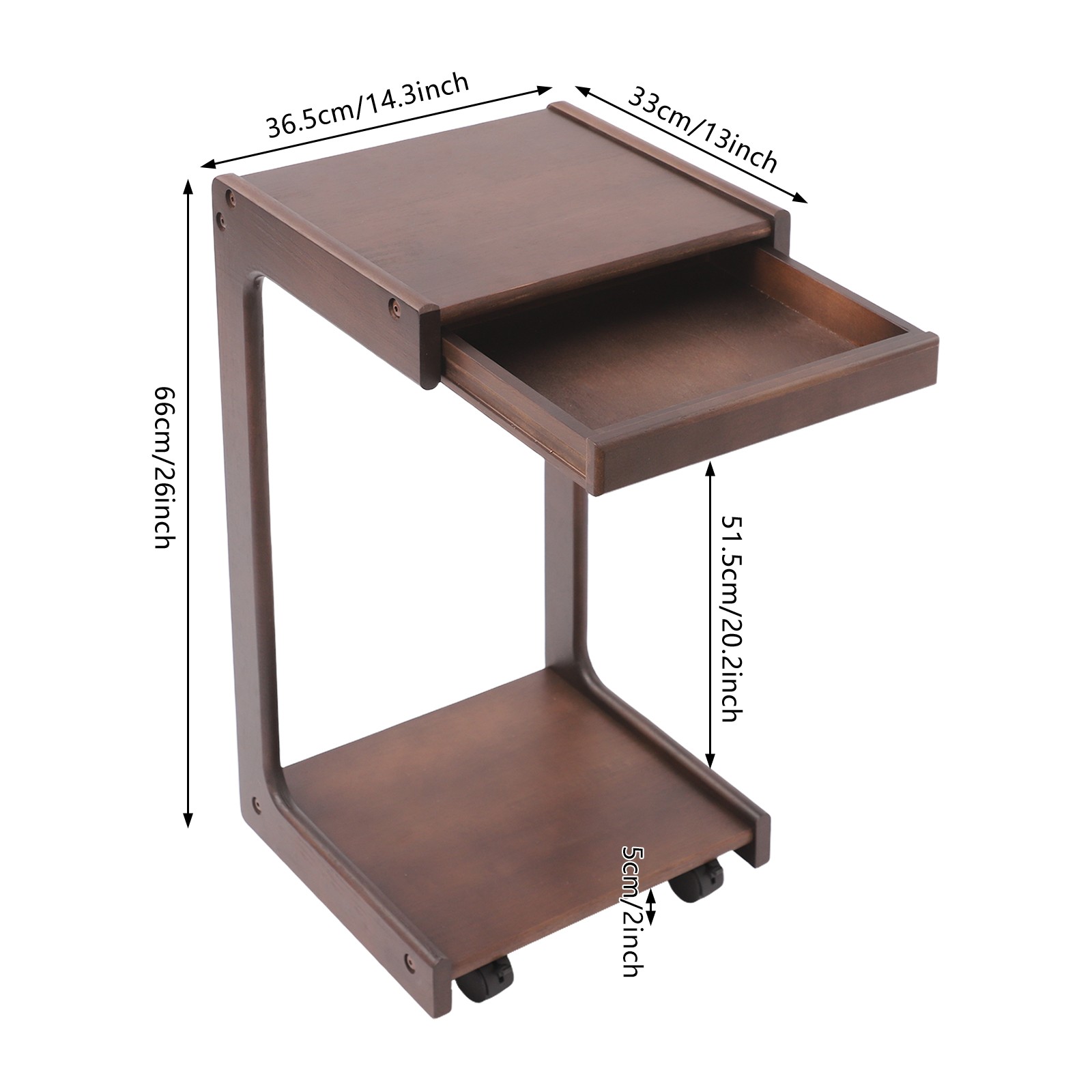 C-Shape Mobile Snack End Side Sofa Laptop Table w/ Drawer & Lockable Wheels