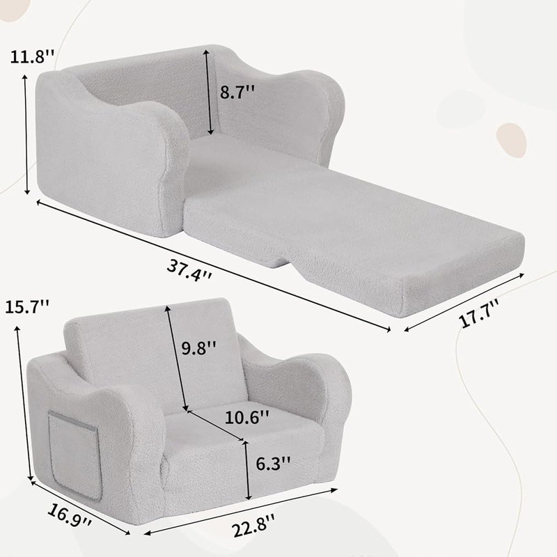Toddler Flip Sofa Chair Foldable Kids Couch Portable Recliner W/ Storage Pocket
