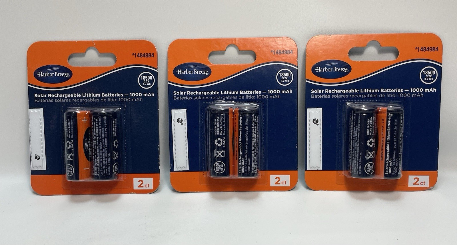 3x2pk Harbor Breeze  Rechargeable Solar Battery 18500 Lithium 3.2V 1000 mAH