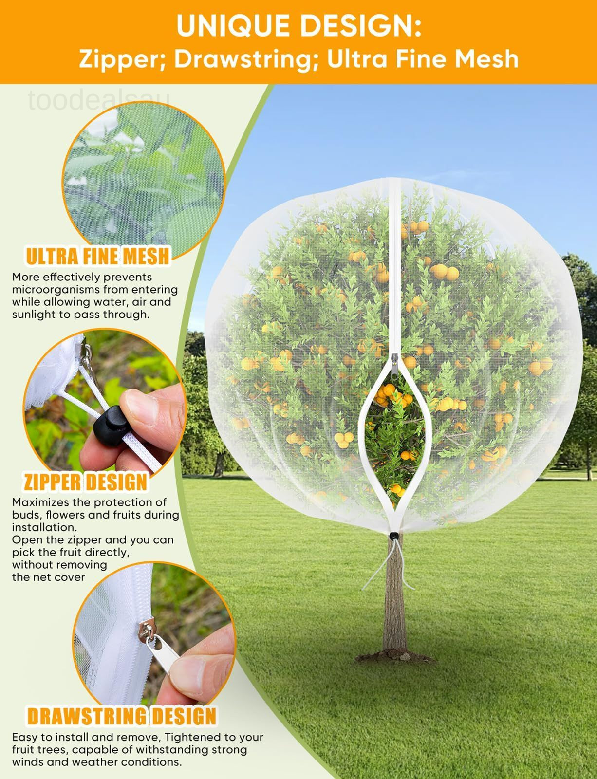 Fruit Tree Netting for Cicadas - with 2Pcs 6Ftx5.3Ft 6X5.3FT, White