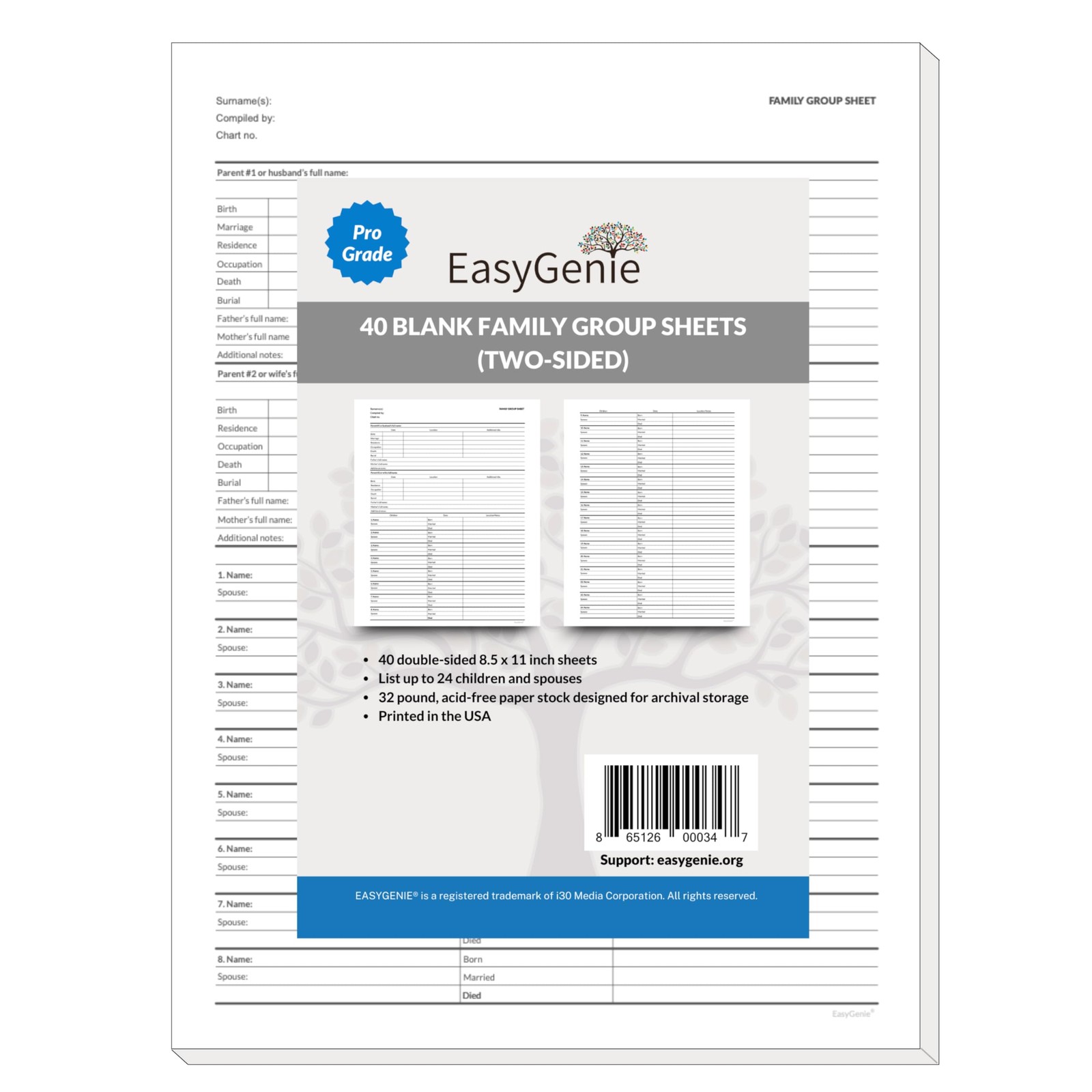 40 PCS Professional Family Group Sheets For Genealogy Archival Quality Forms