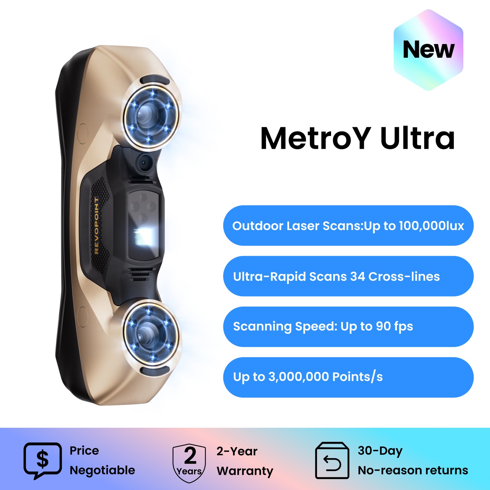 Revopoint MetroY Ultra 3D Scanner For 3D Print Wireless Outdoor LaserScan 0.01mm