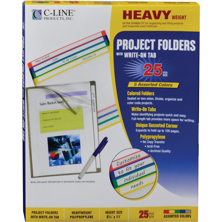 C-Line CLI62160 Project Folder Assorted 100 Sheet Capacity