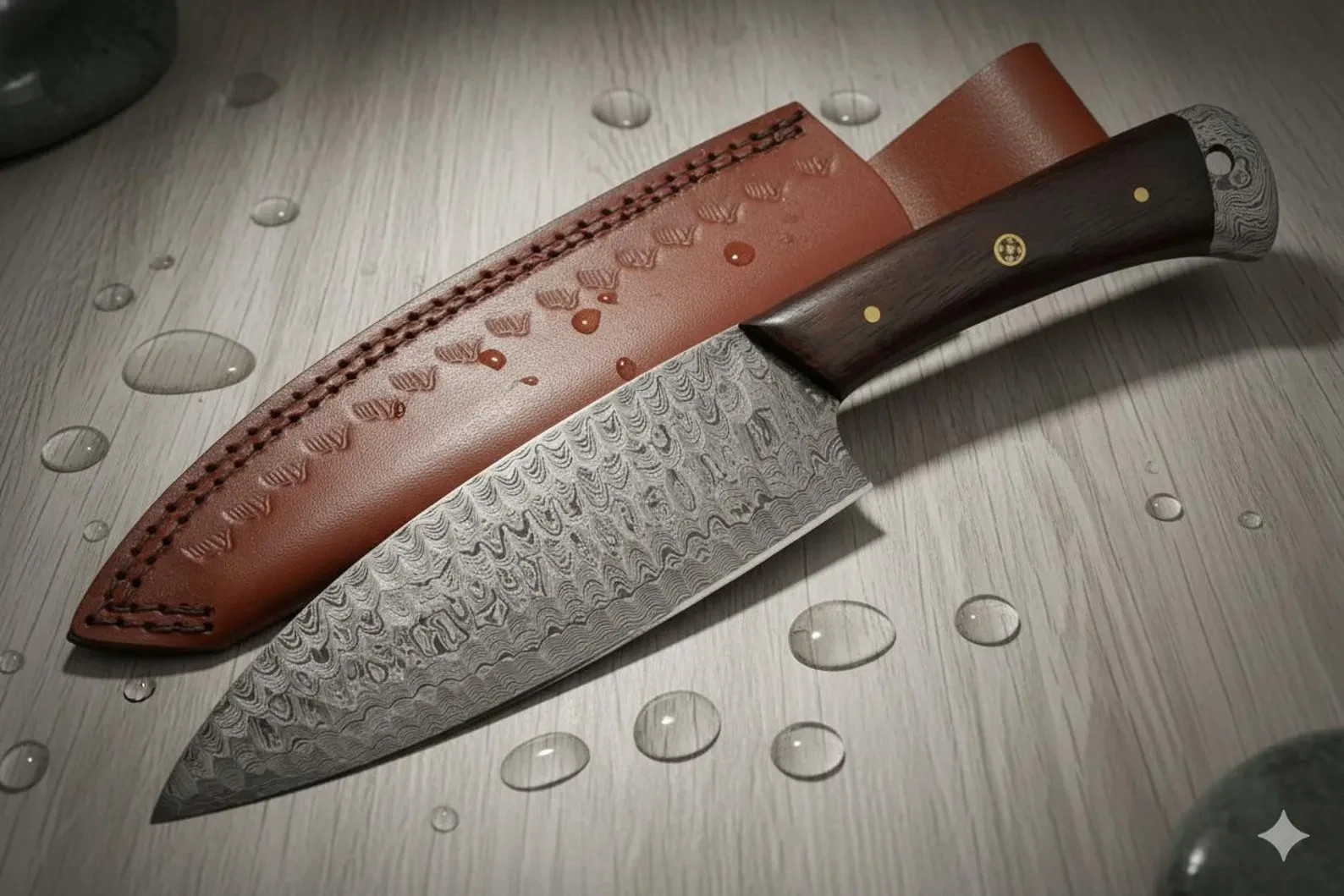 Hand Forged Damascus Chef Knife Raindrop Pattern Wood Handle Kitchen UtilityTool