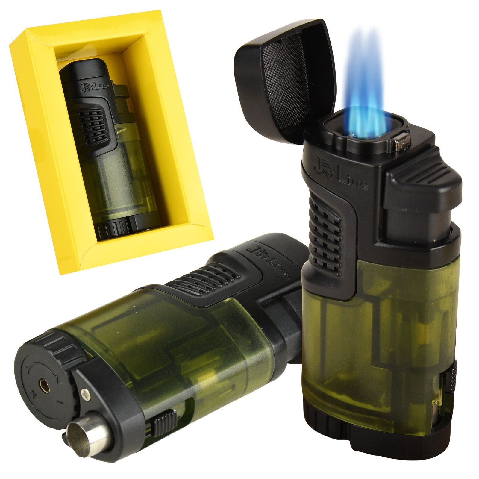JetLine Fatboy QUAD-Flame Lighter W/ Rest/Punch Cutter- Green