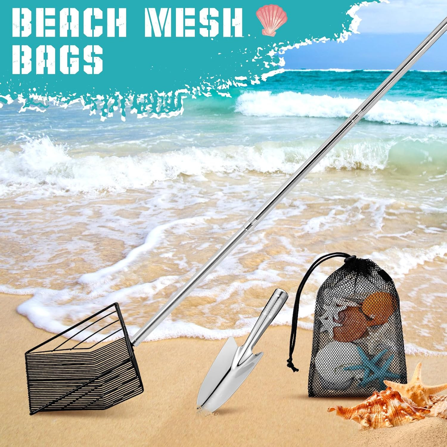 Sand Flea Rake 4 Pcs Stainless Steel Detachable Beach Sand Sifter Tool