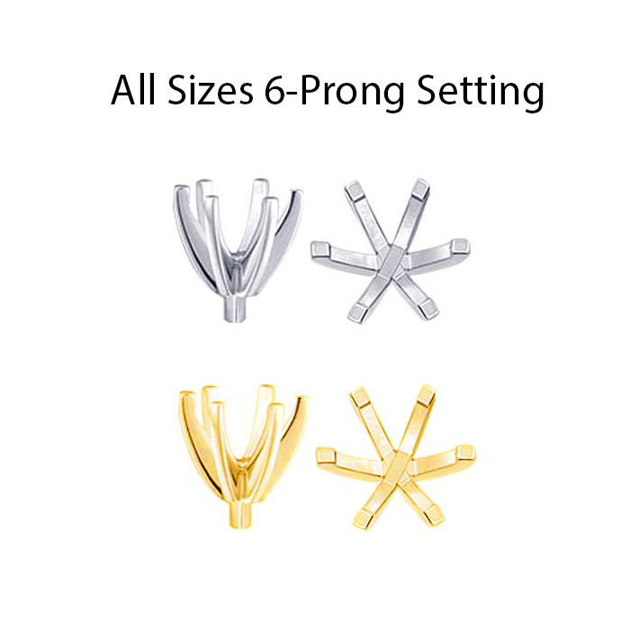 14KT Round 6 Prong Head Setting, Ring Setting, Round Setting, 6-Prong Setting