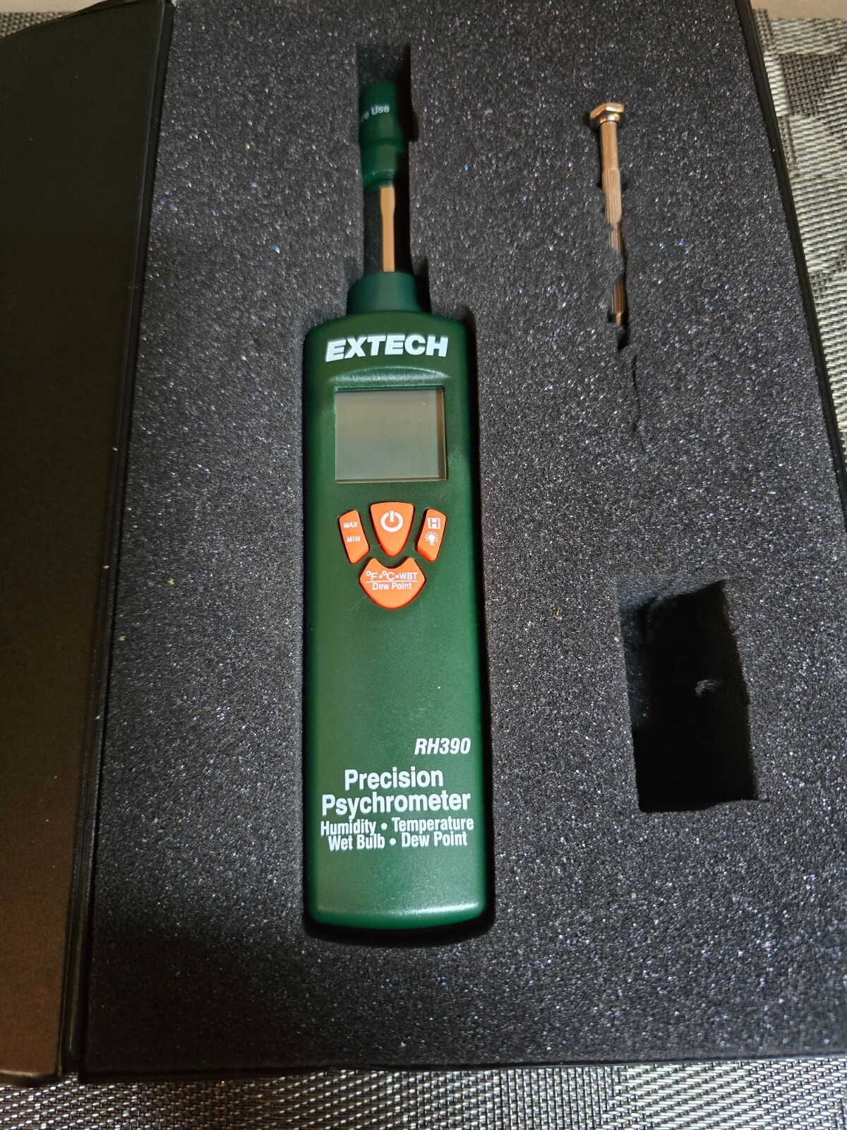 Extech Precision Psychrometer RH390 w/Case; Temp, Humidity, Dew Point, Wet Bulb