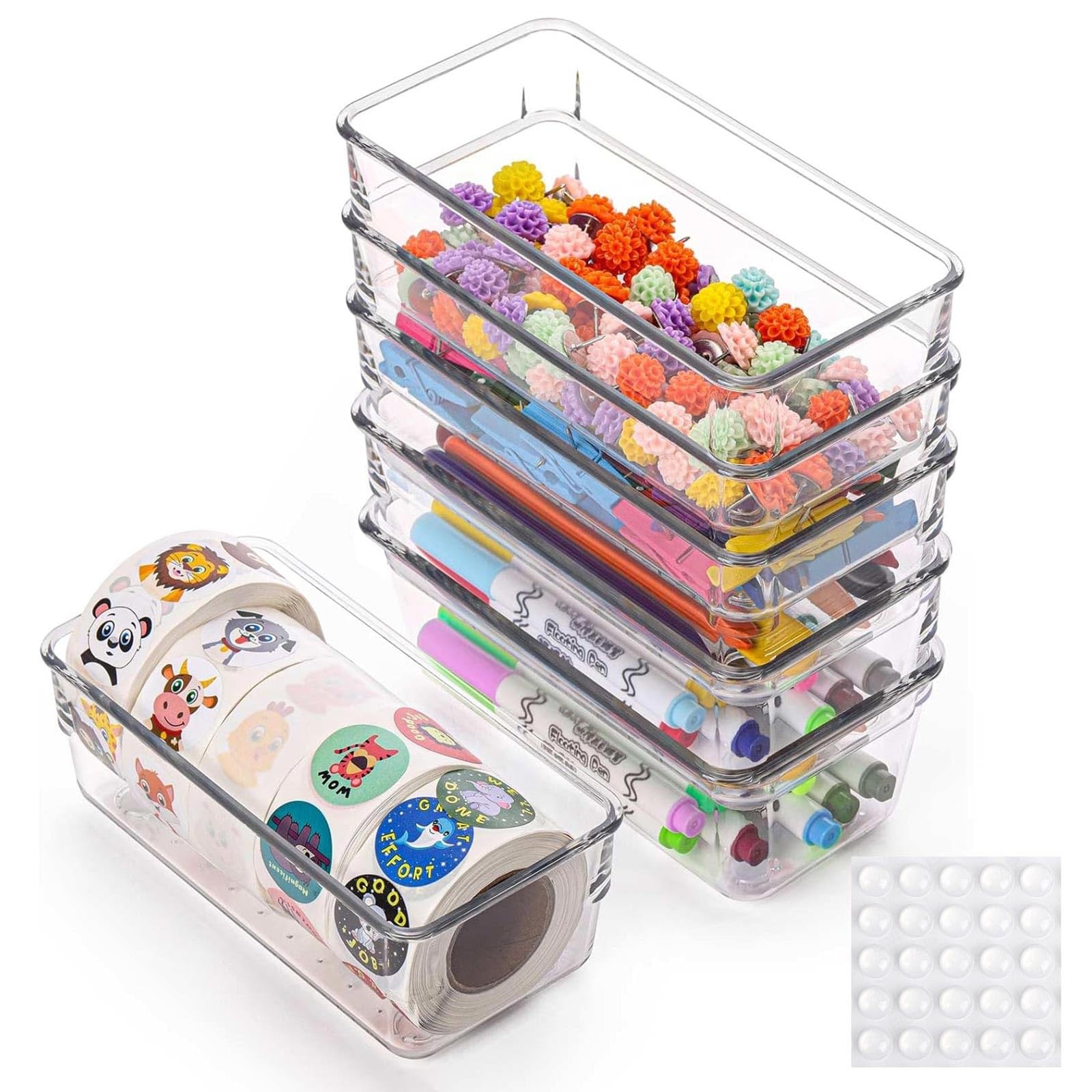Ohlove 6Pcs Clear Plastic Drawer Organizers Tray 6" x 3" Storage 6"x3",