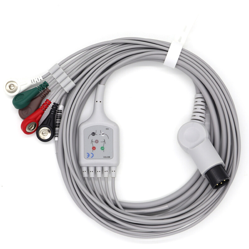Fit For Welch Allyn Propaq CS ECG Cable 6 Pin 5 Lead Snap AHA