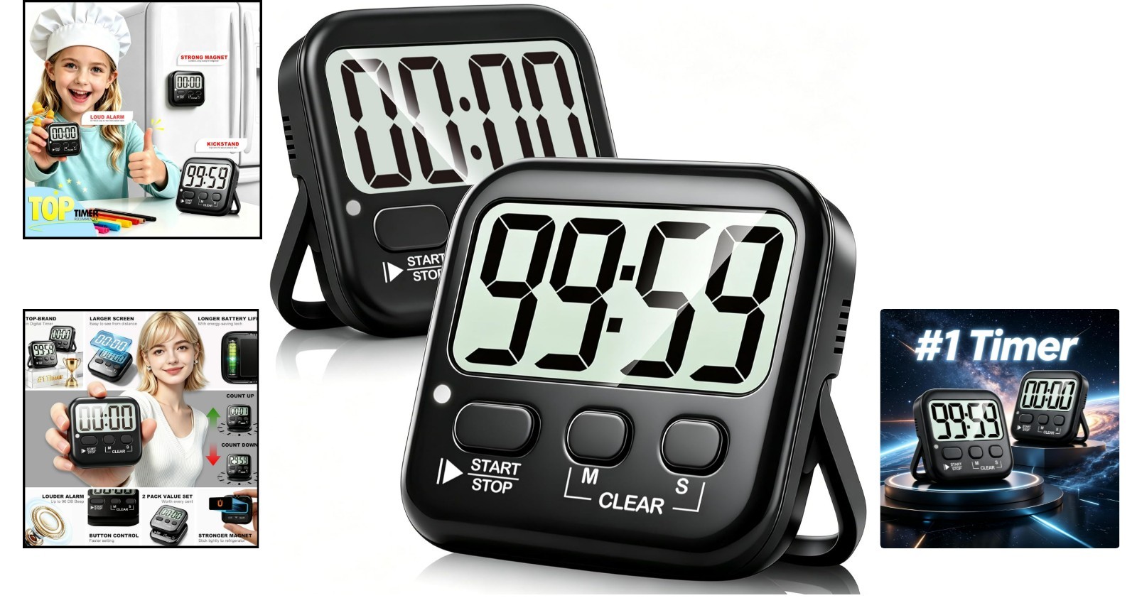 Versatile 2 Pack Countdown Timers - Perfect for Cooking, Study, and Exercise