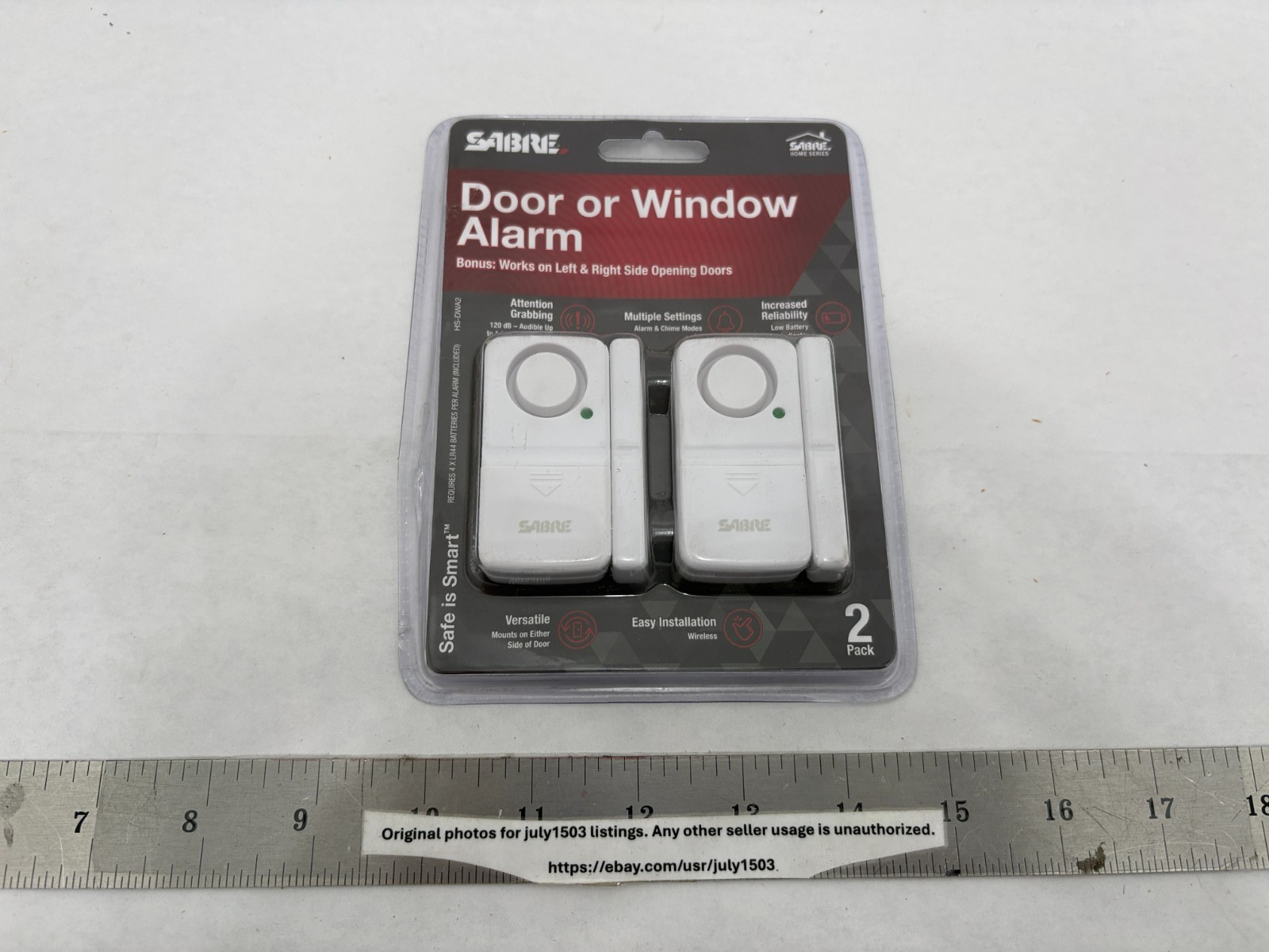 NEW Sabre 2-pk Door or Window Alarm 120dB - Mounts Either Side of Door - HS-DWA2
