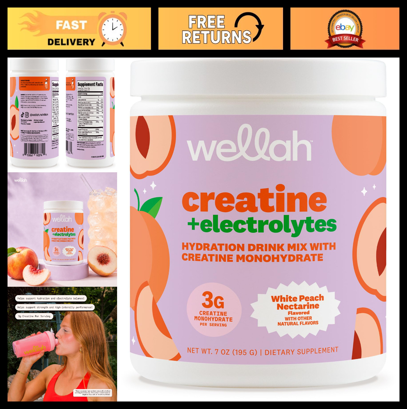 Electrolyte Hydration Drink Mix with Creatine Monohydrate - White Peach Nectarin
