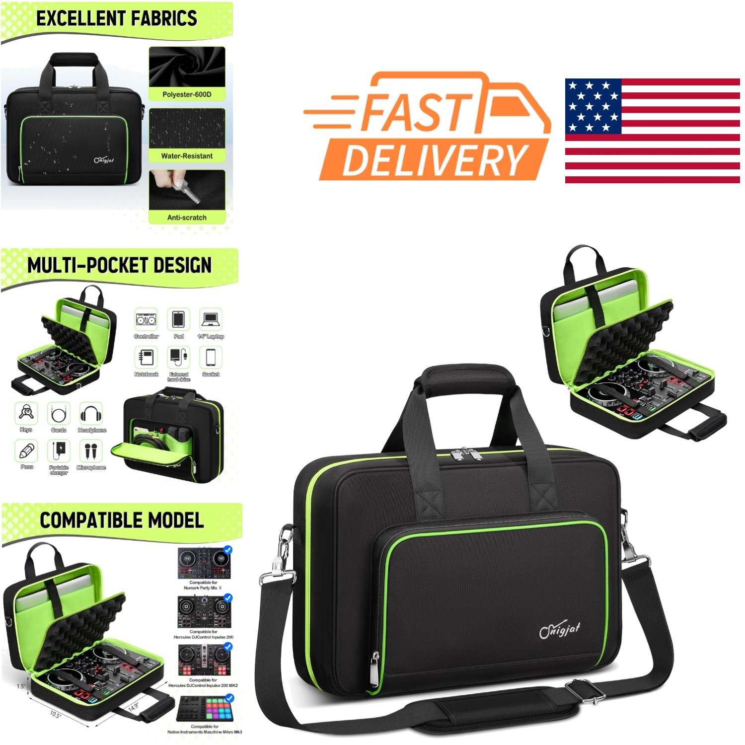 Stylish DJ Controller Bag with Solid Pattern and Organized Storage Compartments