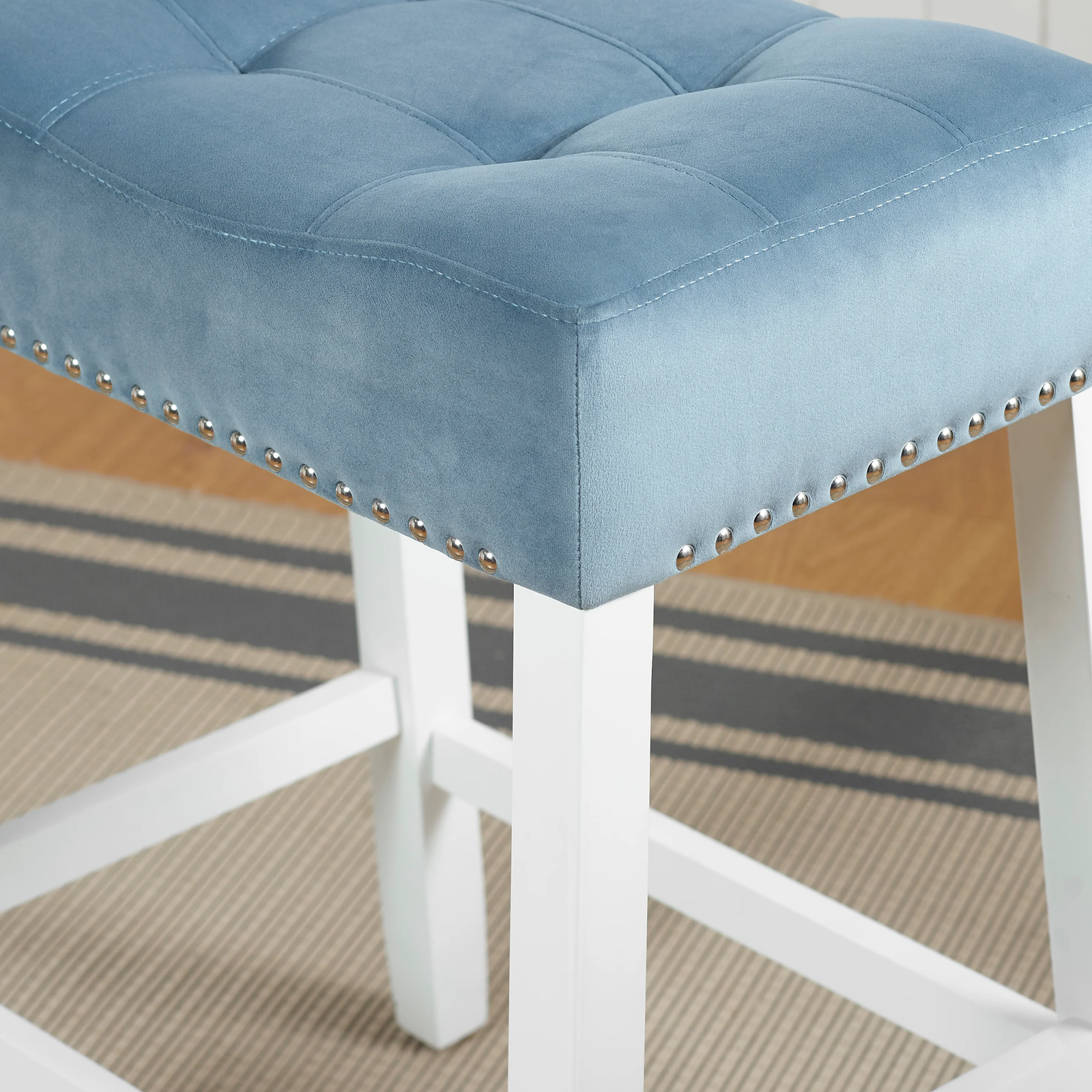 Roundhill Furniture Morovo Set of 2 Velvet Counter Height Stools with Tufted Sad