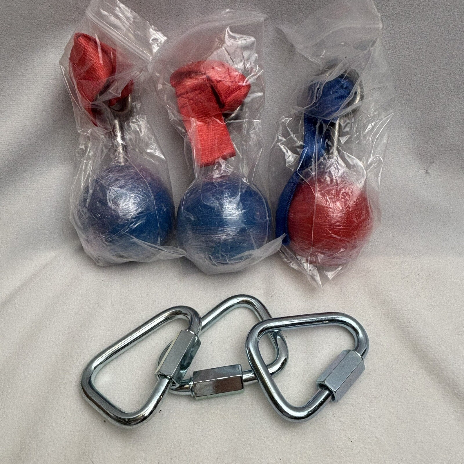 Ninjaline Slack Line Attachment Ball Grips One Red Two Blue W/ Clips And Straps