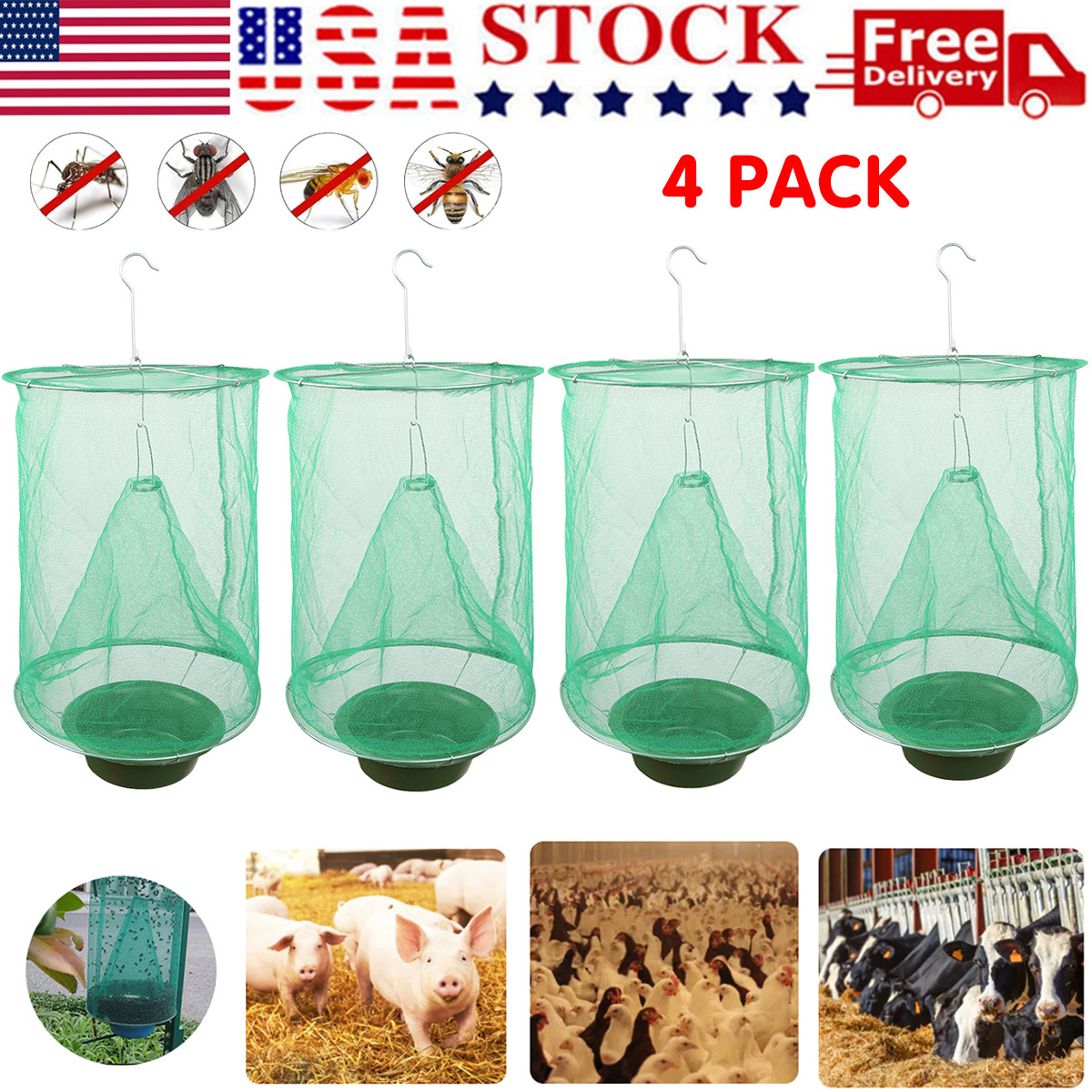 4 Pcs The Ranch Fly Trap Outdoor Fly Trap Killer Bug Net Cage Perfect for Horses