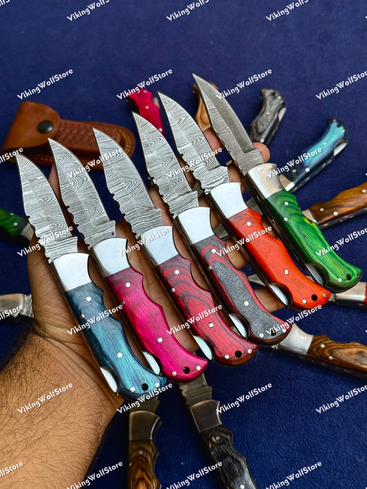 LOT of 20 pcs Damascus Steel Hunting Folding knife, Pocket Knives w/ Sheath