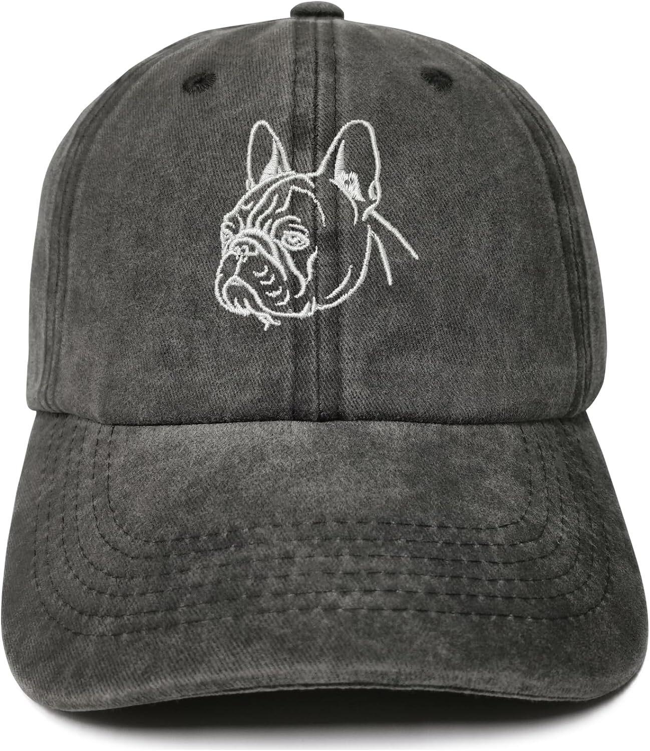 Dog Lover Gifts, Embroidered One Size, French Bulldog Outline (Washed Black)