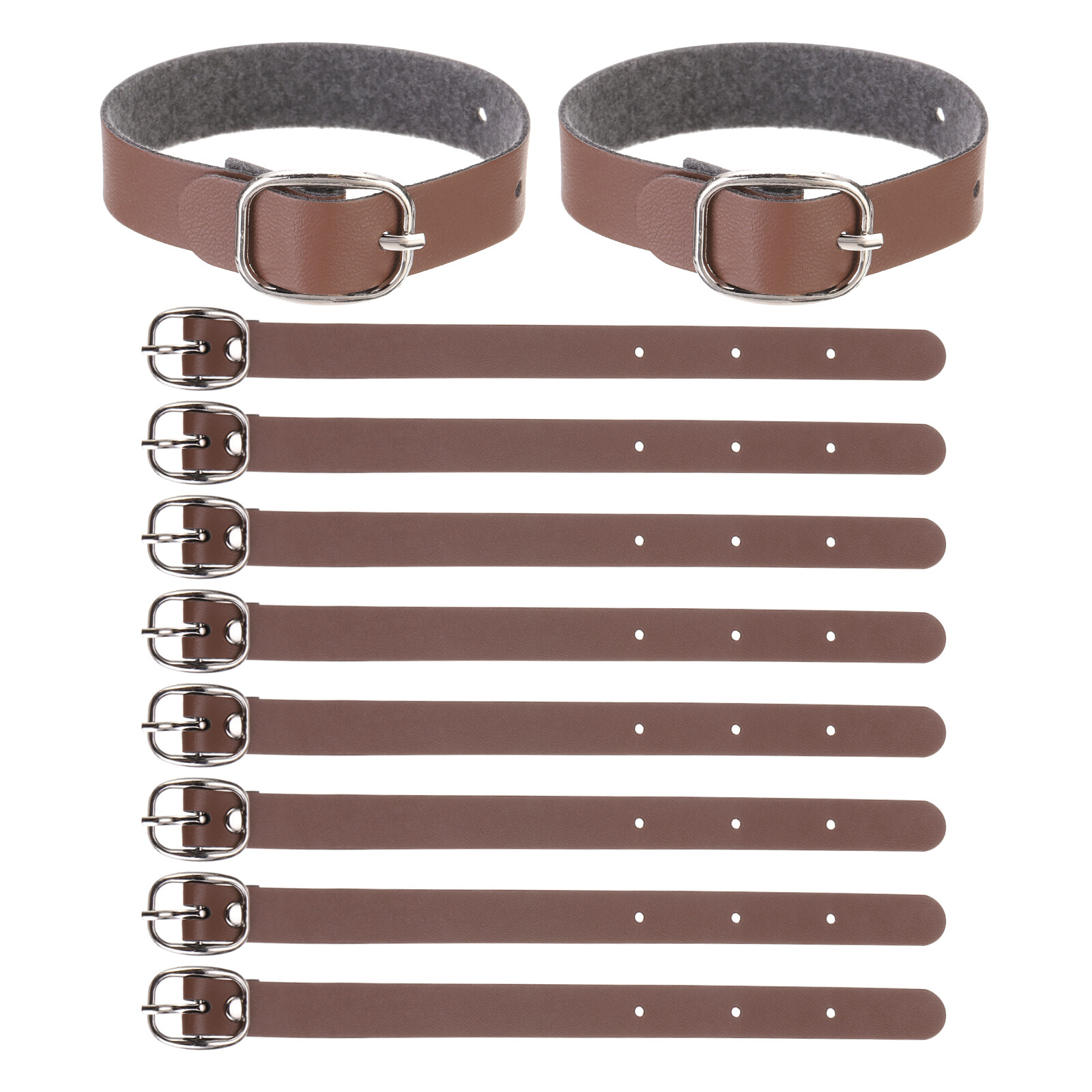 10 Pcs Luggage Tag Strap, PU Leather Extender Buckle Straps Adjustable, Brown