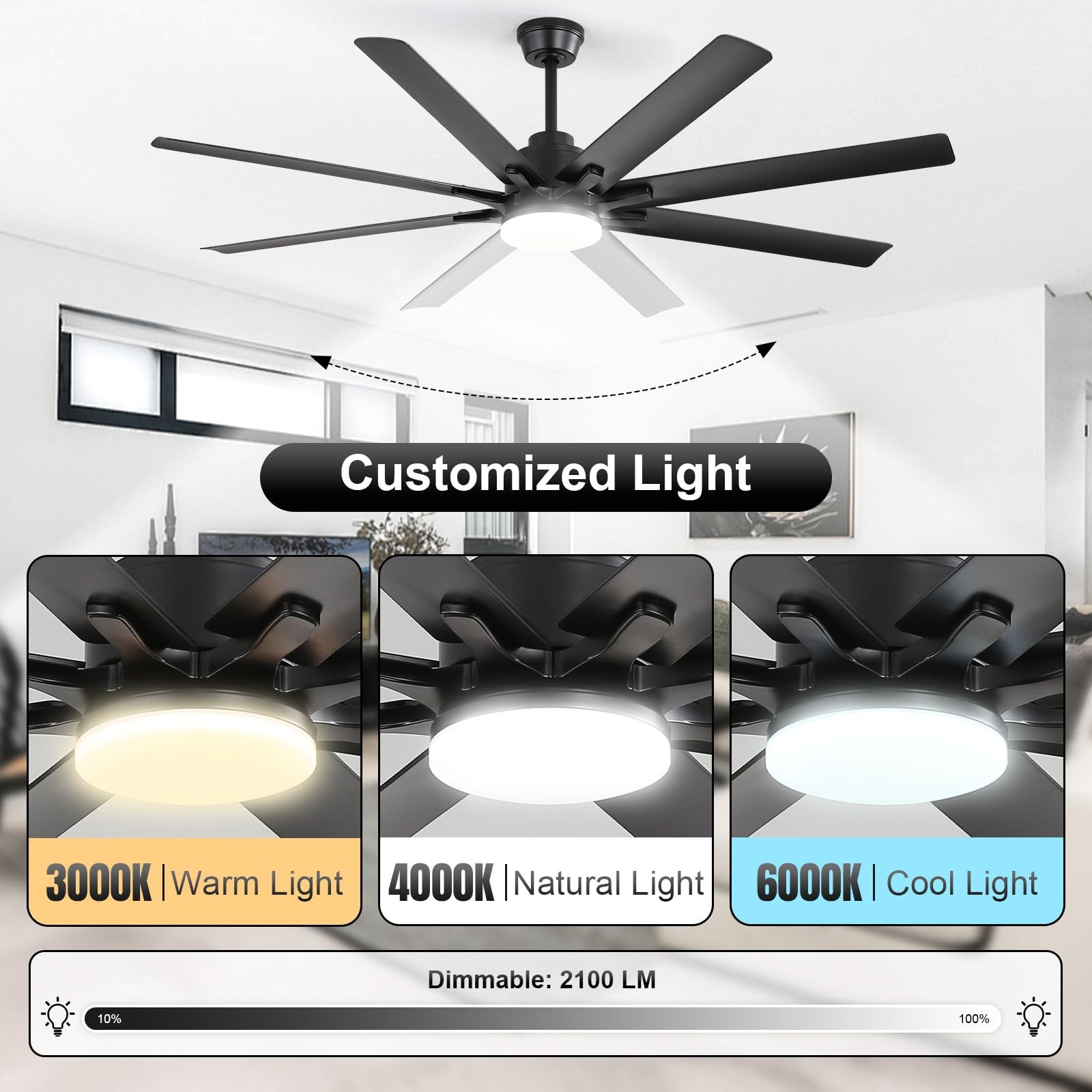 Sofucor 66" Smart Ceiling Fans with Lights,Indoor/Outdoor Ceiling Fan with Light