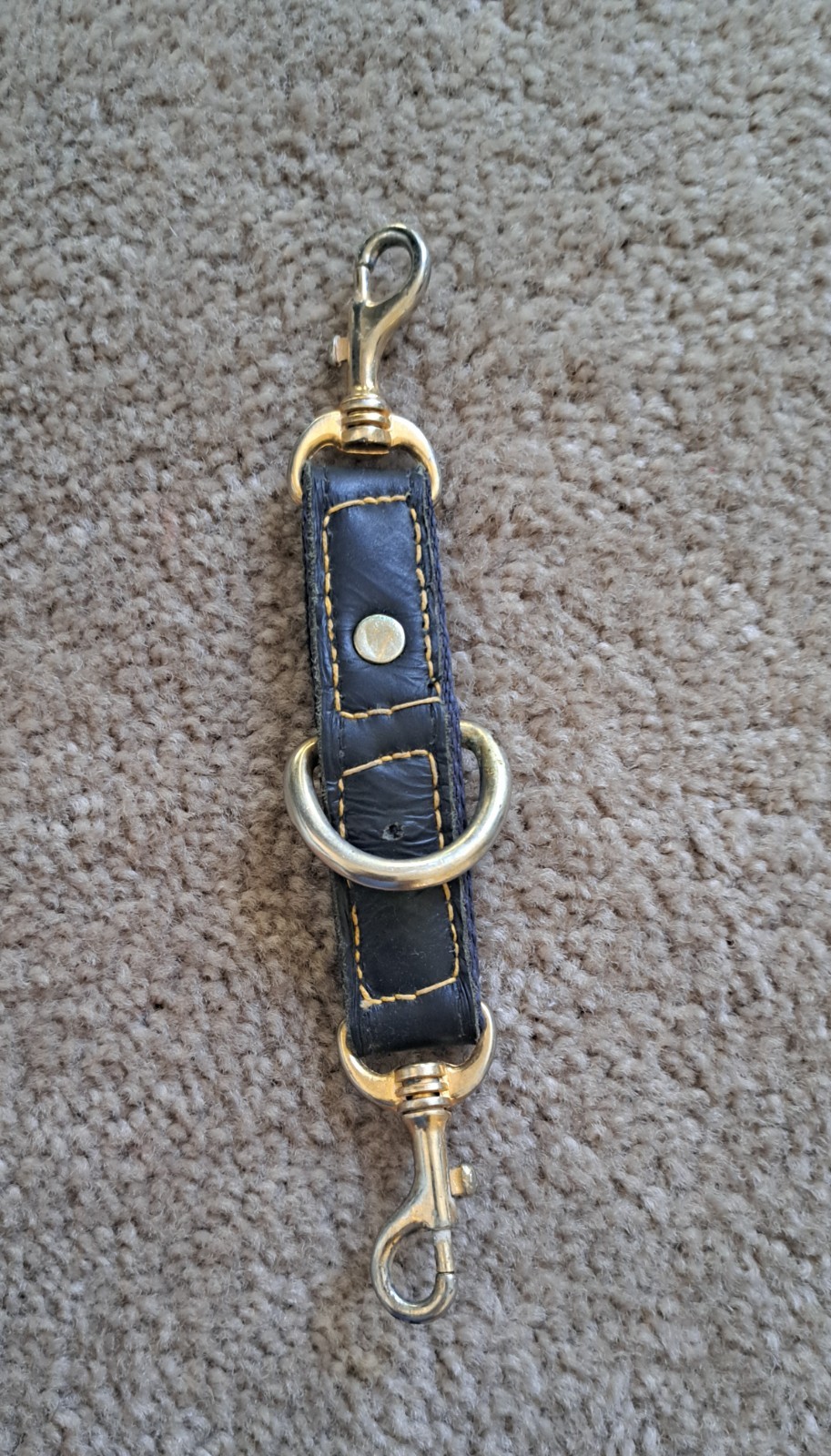 Used Black Leather Lunging Strap with Fixed Ring & Brass Snaps
