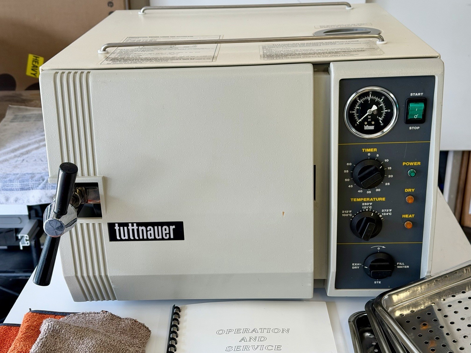 Tuttnauer 2540M Autoclave excellent condition W/Trays and Manual 19”D X 10”W.