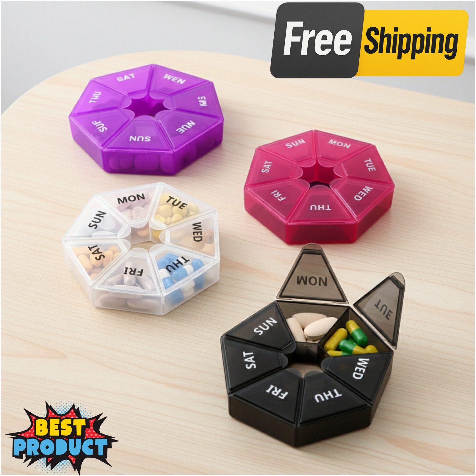 7 Day Pill Organizer Box Daily Weekly Tablet Storage Case Trip Compact Portable