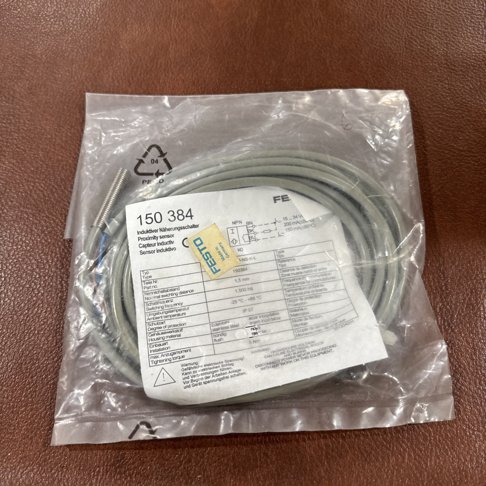 FESTO 150384 150 384 SIEN-M8B-NS-K-L 10-30VDC 200mA PROXIMITY SENSOR NEW