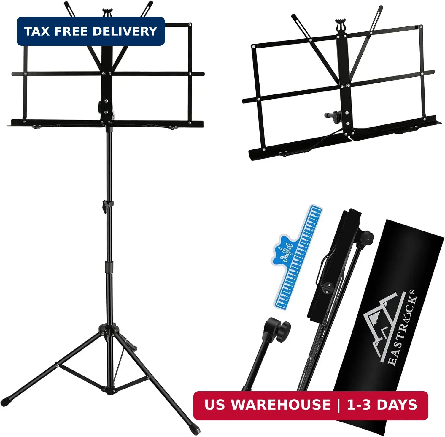 Music Stand Portable Folding Lightweight Metal Sheet Music Holder with