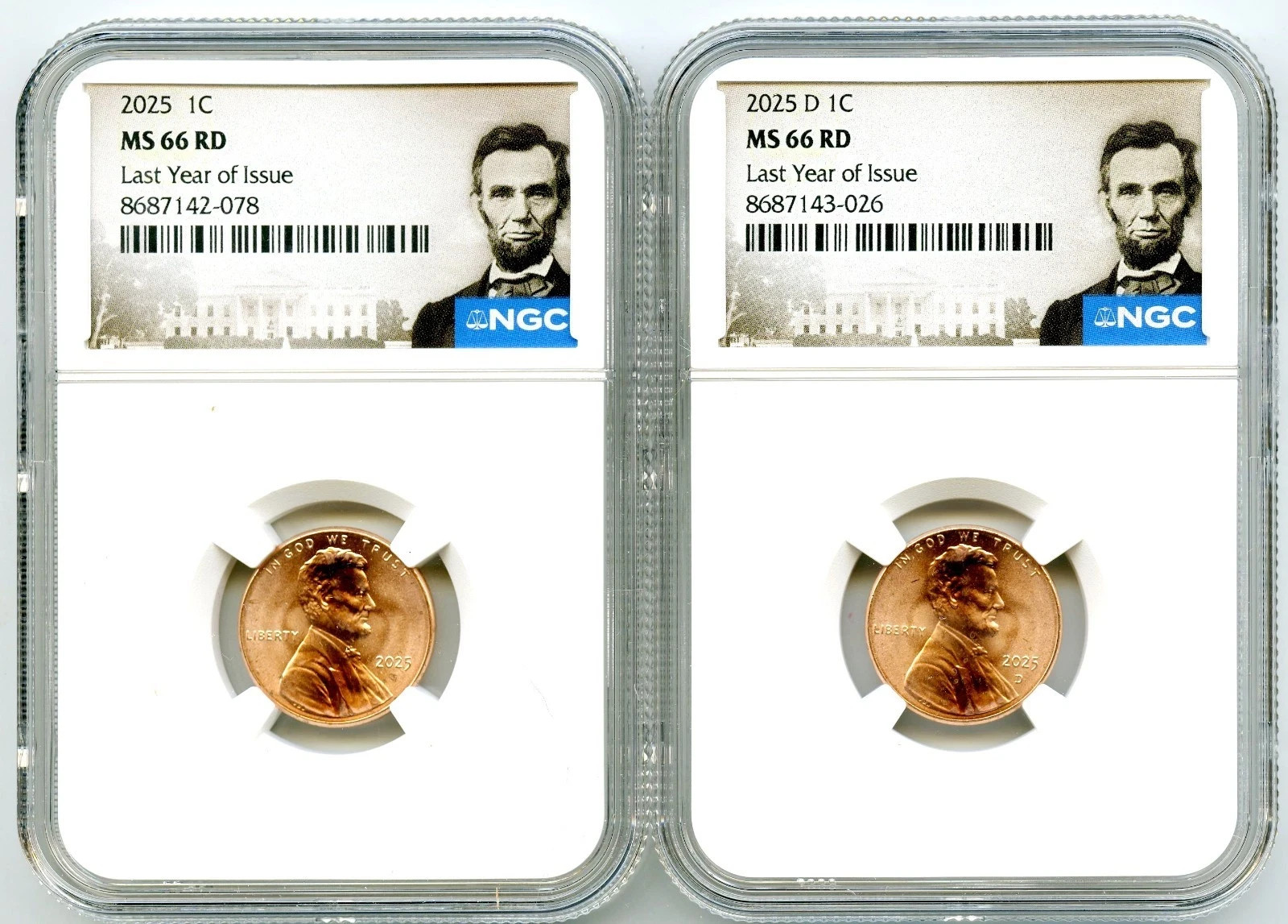 2025 P D LINCOLN SHIELD CENT NGC MS66 2-COIN PENNY SET LAST YEAR ISSUE PEDIGREE
