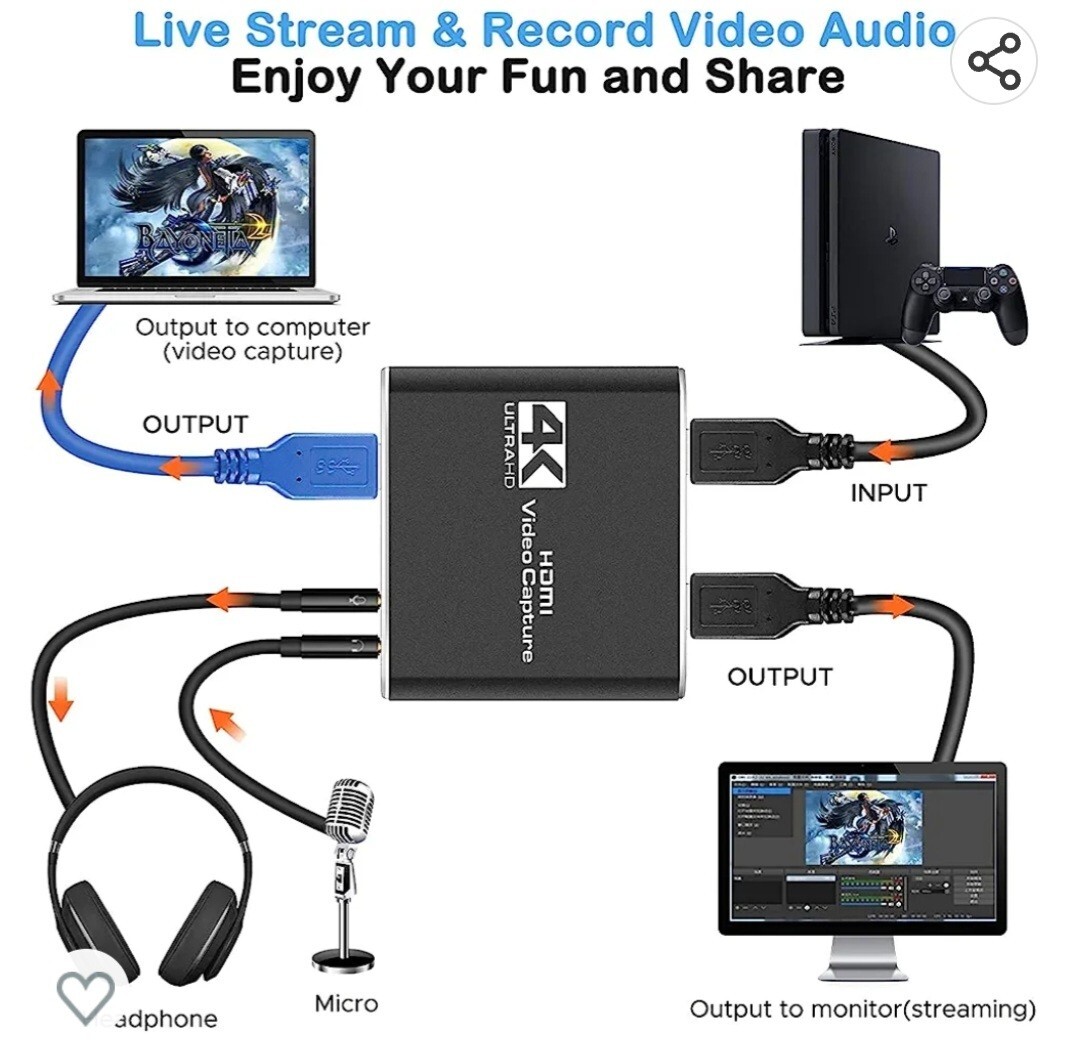Works for Nintendo Switch PS4 OBS - Camera PC Audio Video Capture Card