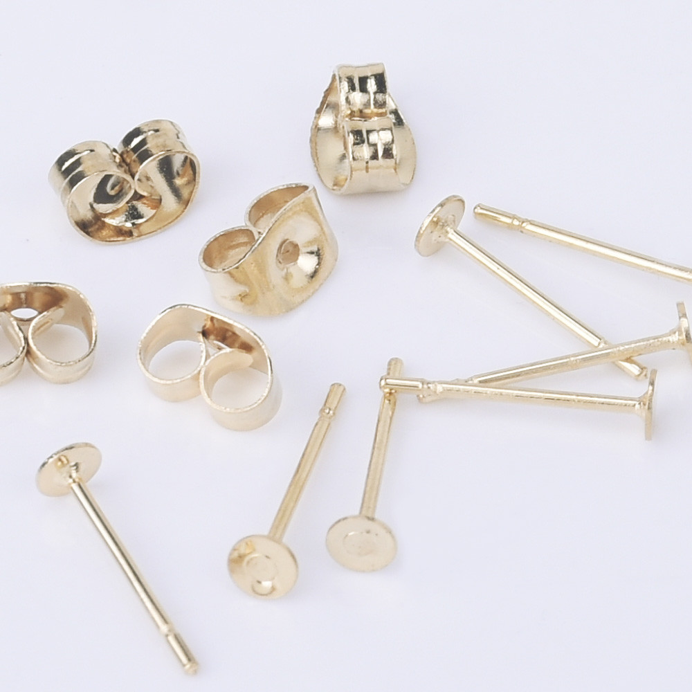 Stainless Steel Bezel Earring Studs Flat Pad Earring Posts with Ear Nut 50pcs