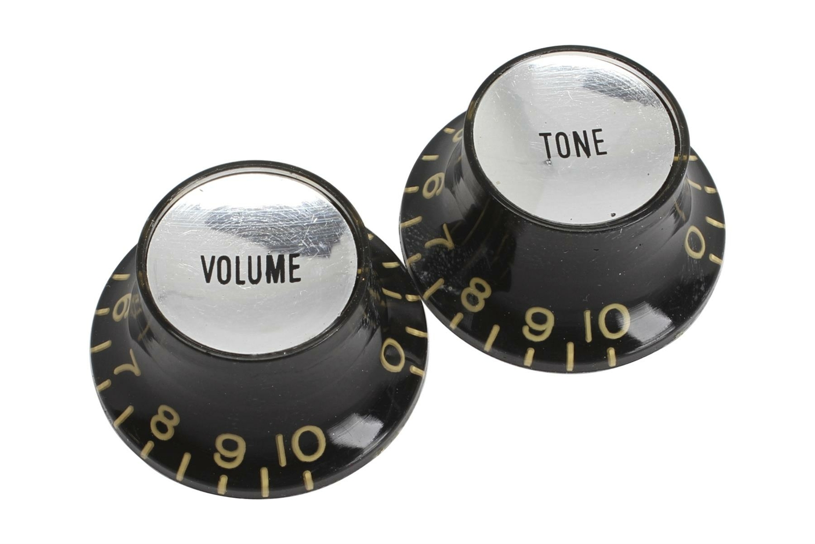 Vintage Correct Bell Hat Knobs Black with Silver Reflector US Set of 2