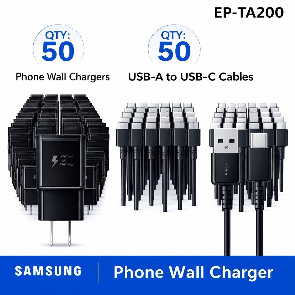 New OEM Samsung EP-TA200 Fast Charge Adapter + EP-DG950CBE USB-C Cable Qty 50