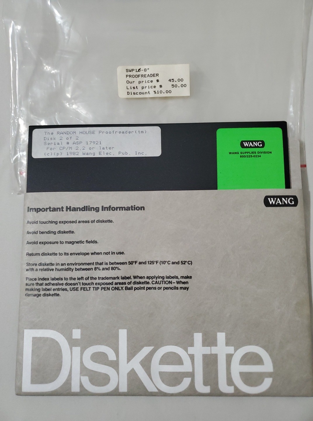 Random House Proofreader 8” Floppy 1982 for CP/M 2.2 Vintage Software 2 Disks