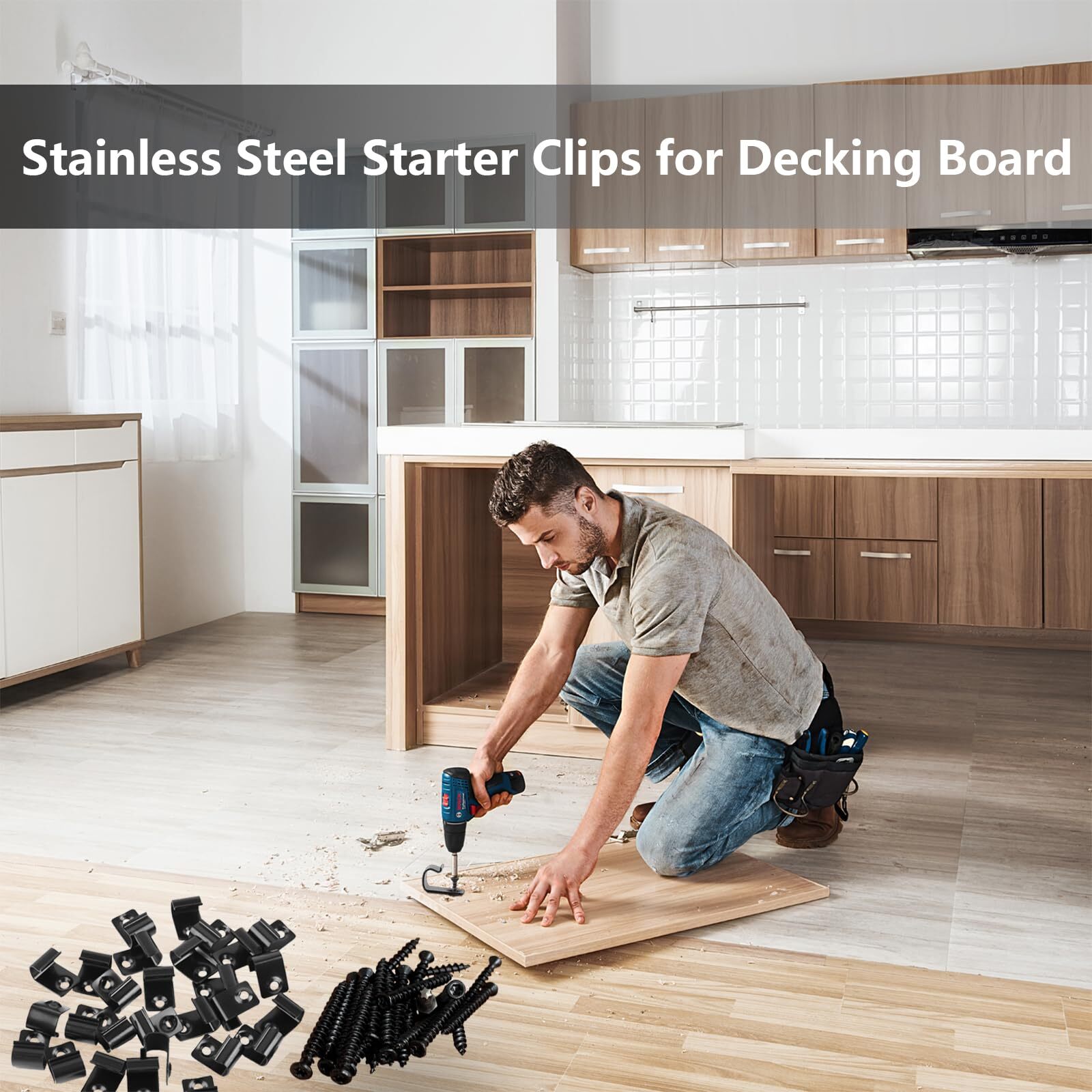 Deck Clips, 50 Pack Universal Decking Clips with 52 Torx Srews, 1 Torx Bit