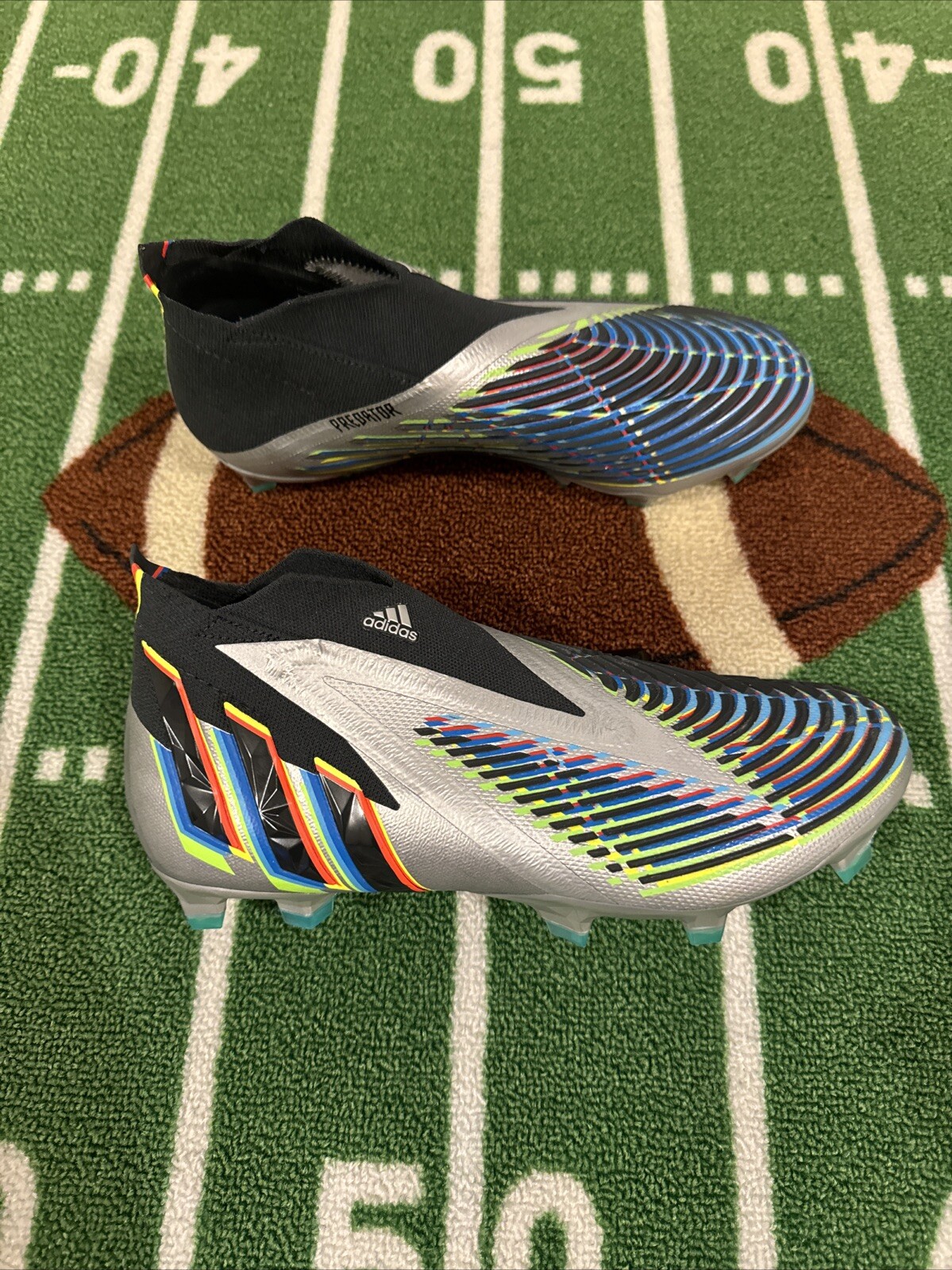Adidas Predator Edge+ FG Soccer Cleats Silver Metallic Black HR1560 Men’s Sz 8