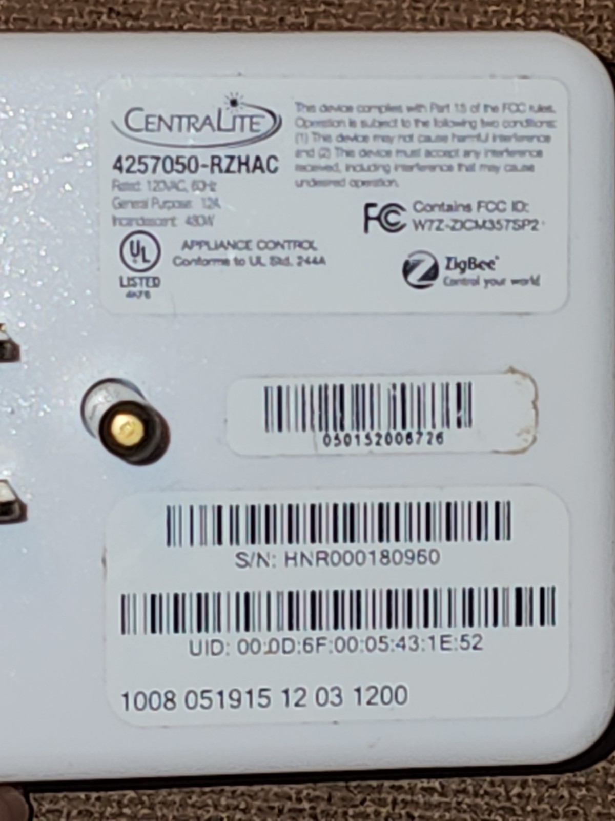 Centralite 4257050-RZHAC Zigbee On/off Appliance Control Smart Switch Plug