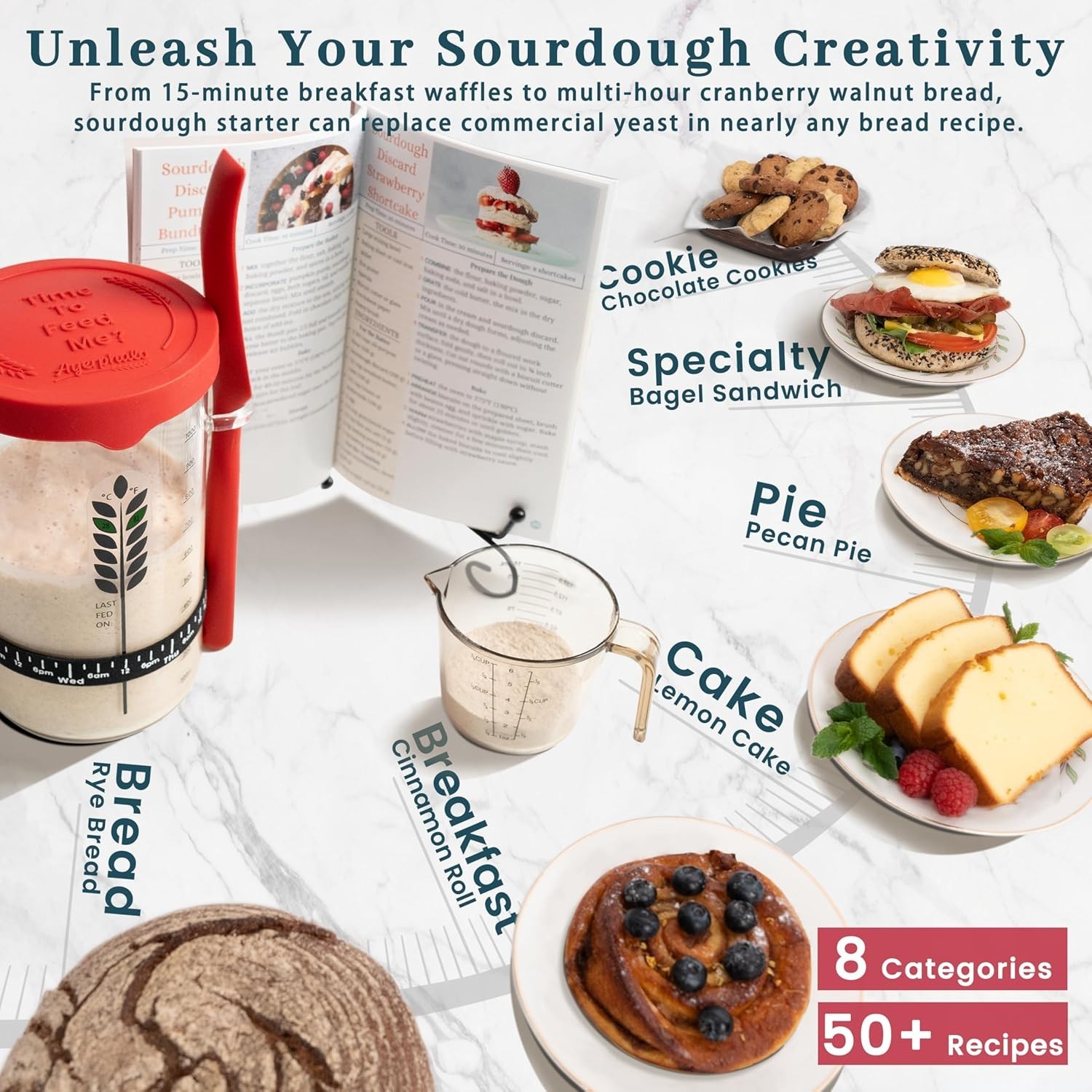 Complete Sourdough Baking Set - 38oz Kit with Step-by-Step Cookbook & Supports